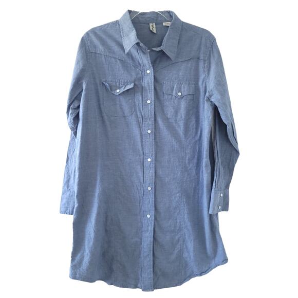 Walls Shirt Dress XLarge 100% Cotton Long Sleeve Pearl Button Snap Workdress - Picture 1 of 4